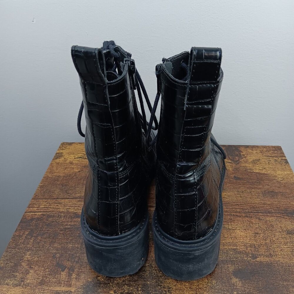 Steve Madden Combat Boots Womens 8M Black Embossed Tornado Platform Chunky Croc - Picture 4 of 8